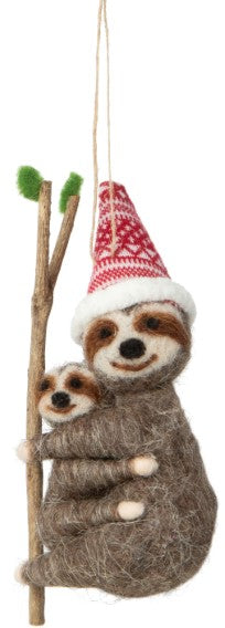 F72 - Felt Sloth Mama And Baby Ornament On Branch