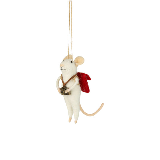 Felt Photographer Mouse, Holding A Camera With A Red Backpack
