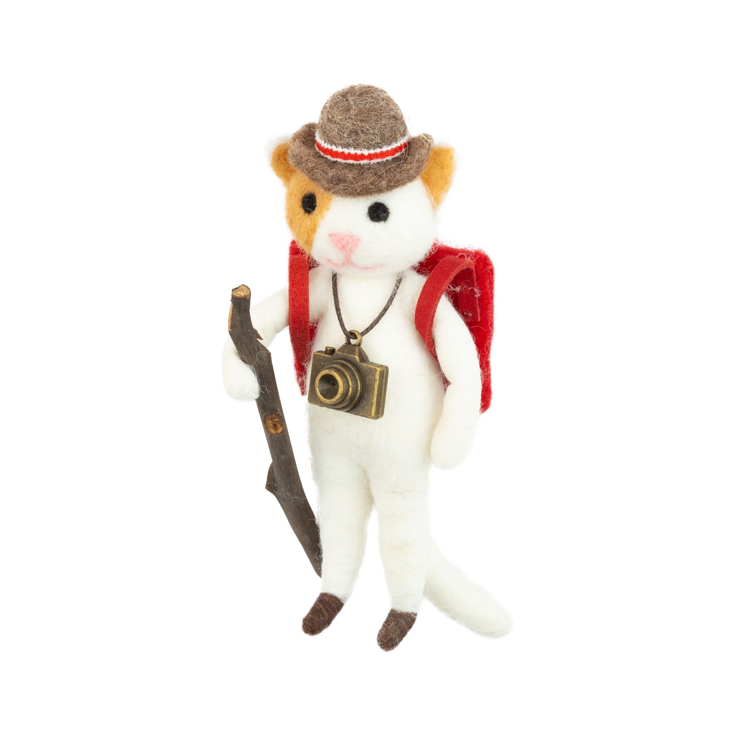 F61 - Felt Hiking Dog Ornament With A Hat, Backpack + Walking Stick