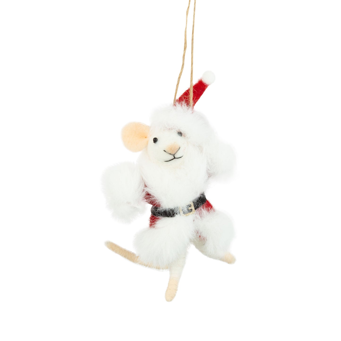 F25 - Felt Mouse Ornament In Santa Coat With Buffy White Trim