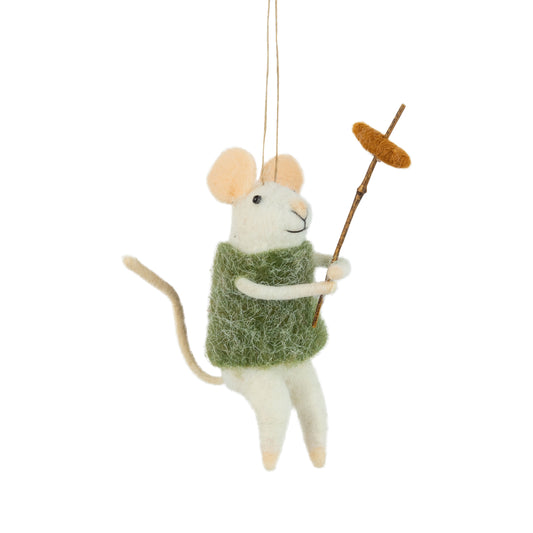 Felt Mouse Ornament In A Herringbone Vest Roasting