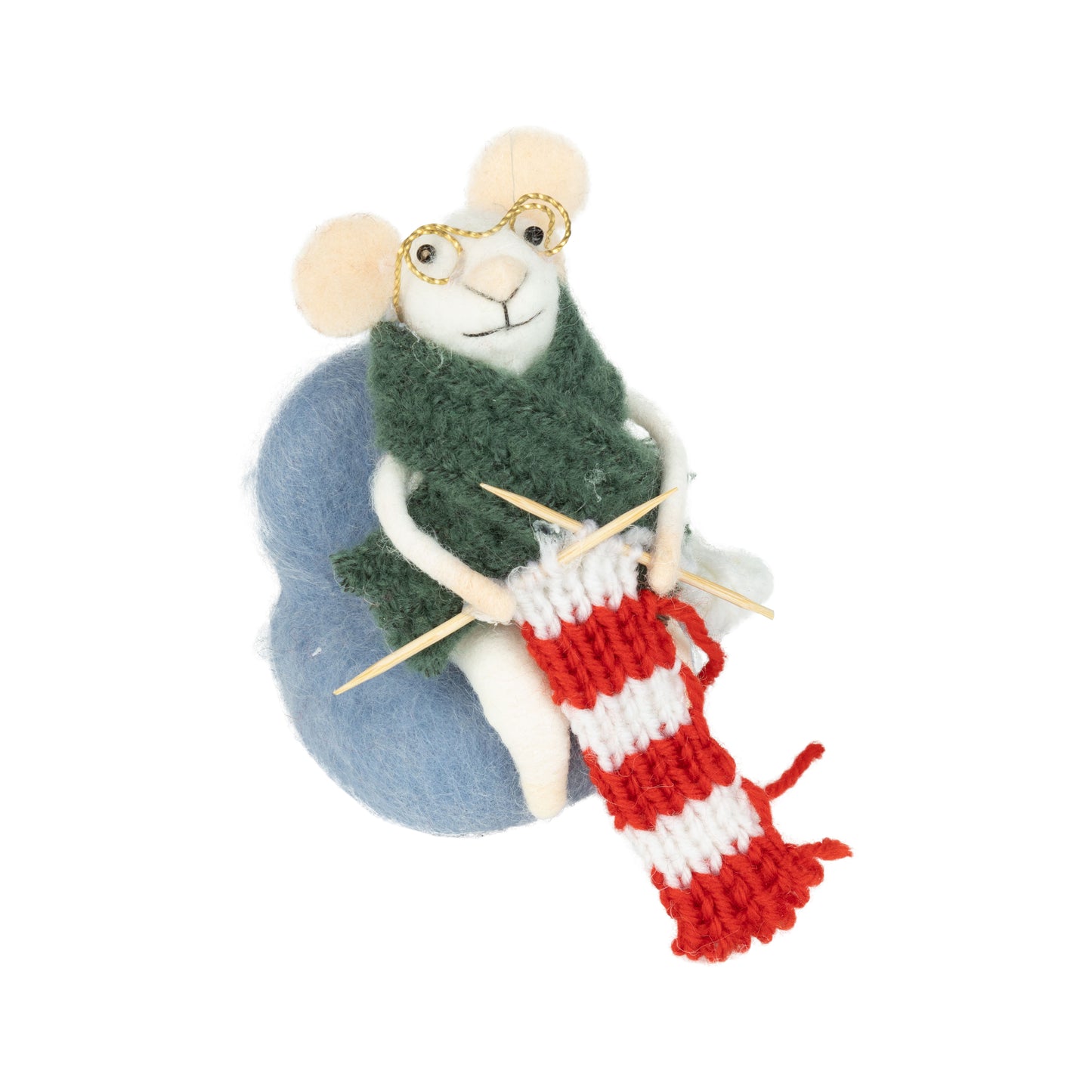F37 - Felt Mouse In Blue Chair Knitting