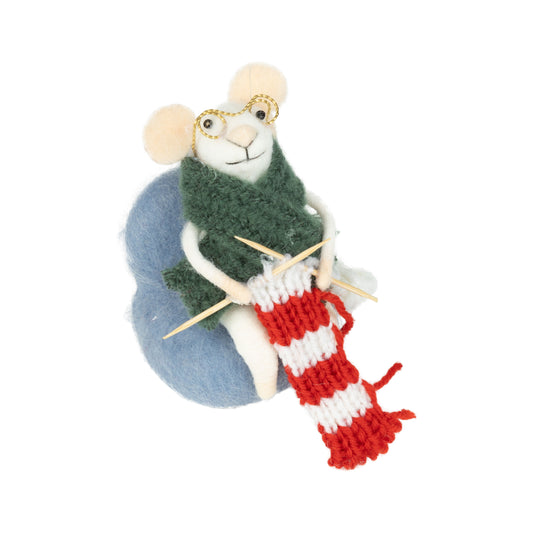 F37 - Felt Mouse In Blue Chair Knitting