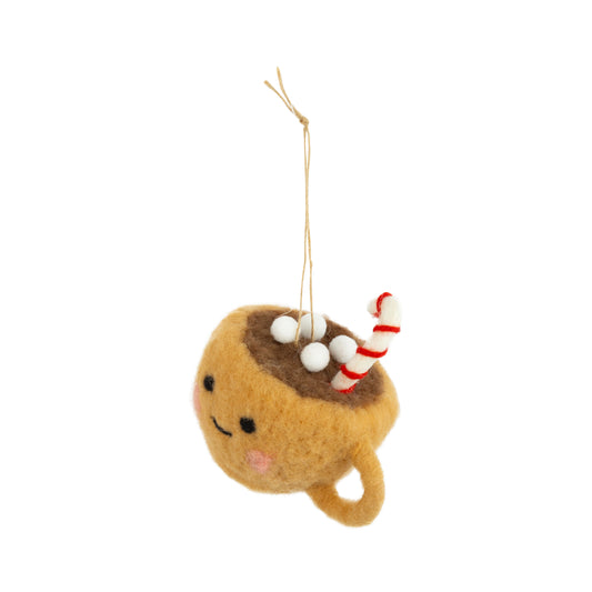 Felt Coffee Cup Character With Hot Chocolate + Candy Cane