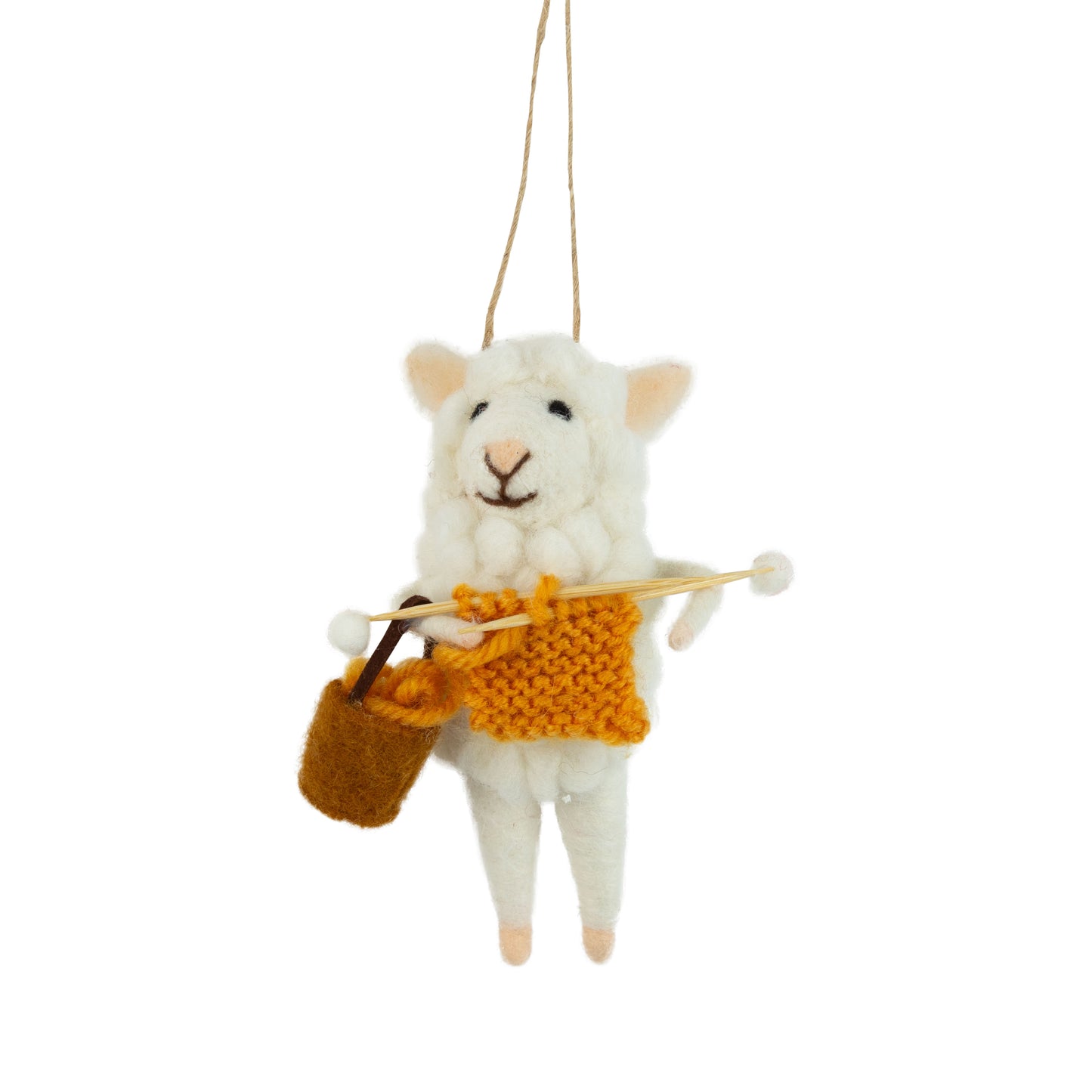 F22 - Felt Sheep With Knitting Ornament