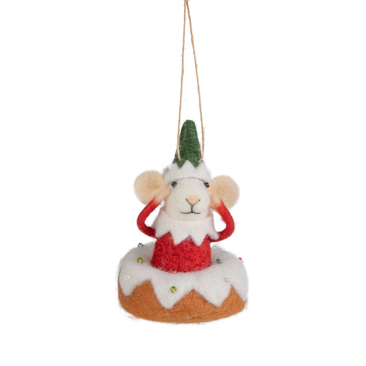 Felt Elf Mouse In Donut Ornament