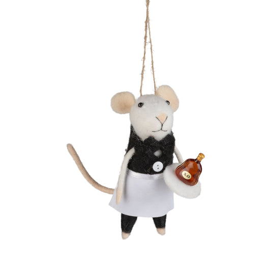 Felt Mouse Server With Bottle on Tray Ornament