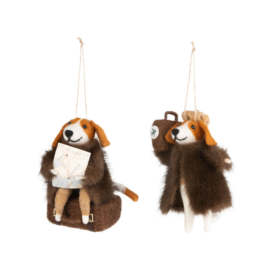 Felt Traveler Dog Faux Fur Coat Ornament
