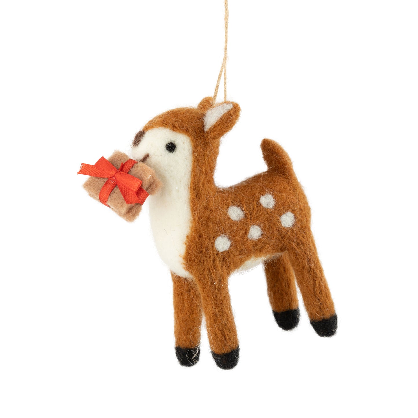 F99 - Felt Reindeer With Brown + White Spots Ornament
