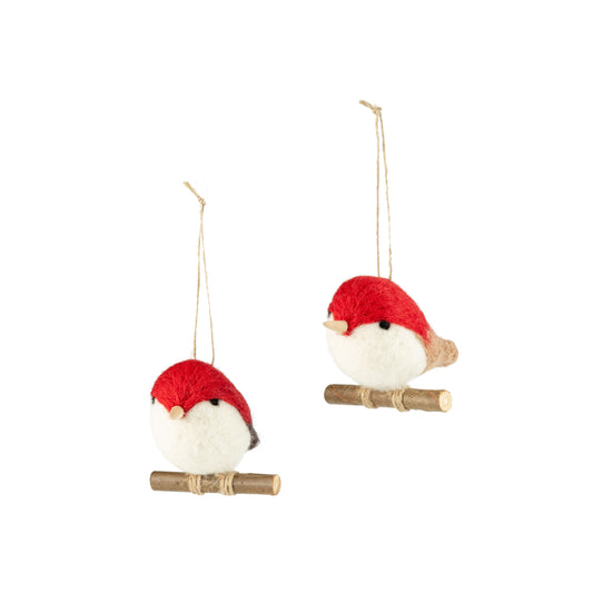 Felt Robin On Branch Ornament