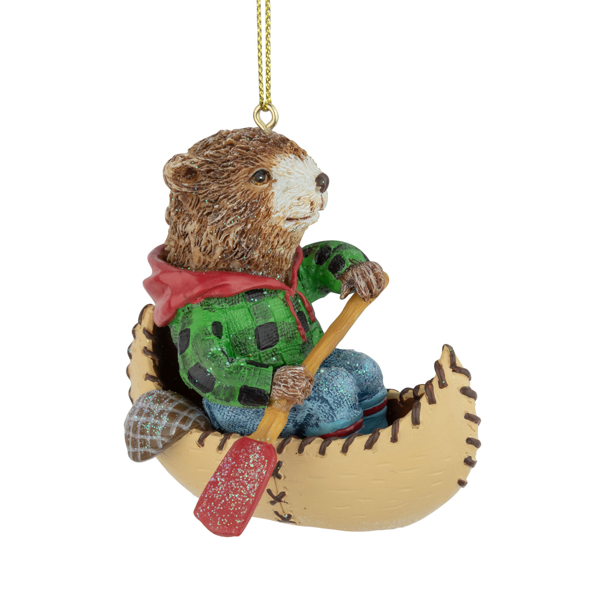 Resin Bear In Canoe Ornament