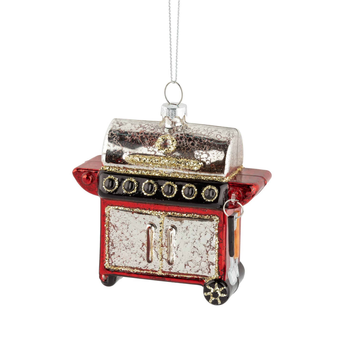 Glass Barbecue Ornament, Red + Black