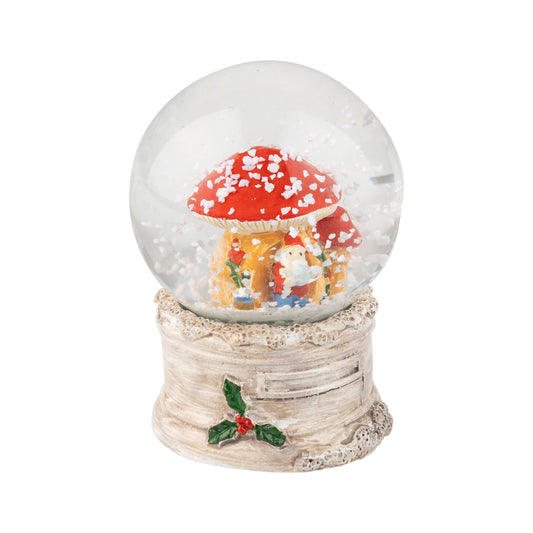 Gnome And Mushroom Resin Mini Snow Globe, White Textured Base