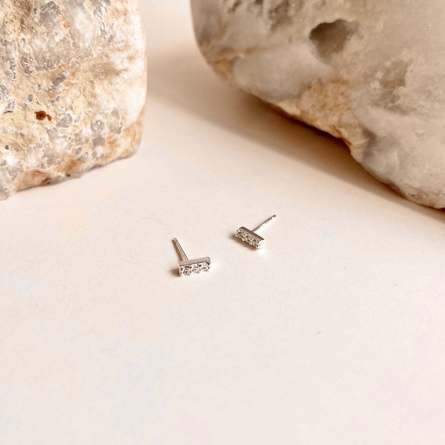 3 Stone Bar Stud CZ Sterling Silver