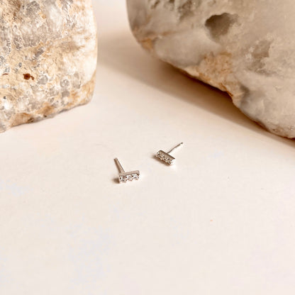 3 Stone Bar Stud CZ Sterling Silver