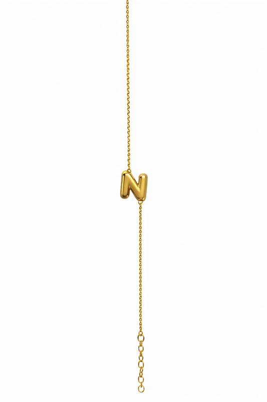 Initial Bracelet Letter N On Gold Chain