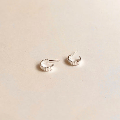Tiny Ribbed Hook On Post Earrings