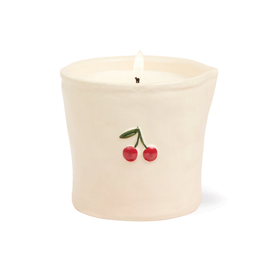 Bistro Imperfect White Ceramic Candle Smoke Cherry 8 oz