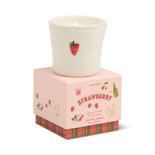 Bistro Imperfect White Ceramic Candle Strawberry 8 oz