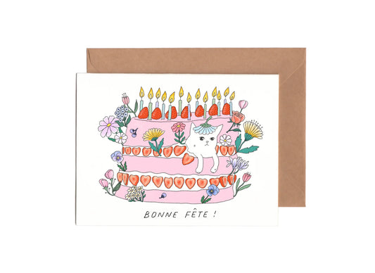 Bonne Fete Cat Cake Card