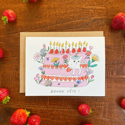 Bonne Fete Cat Cake Card
