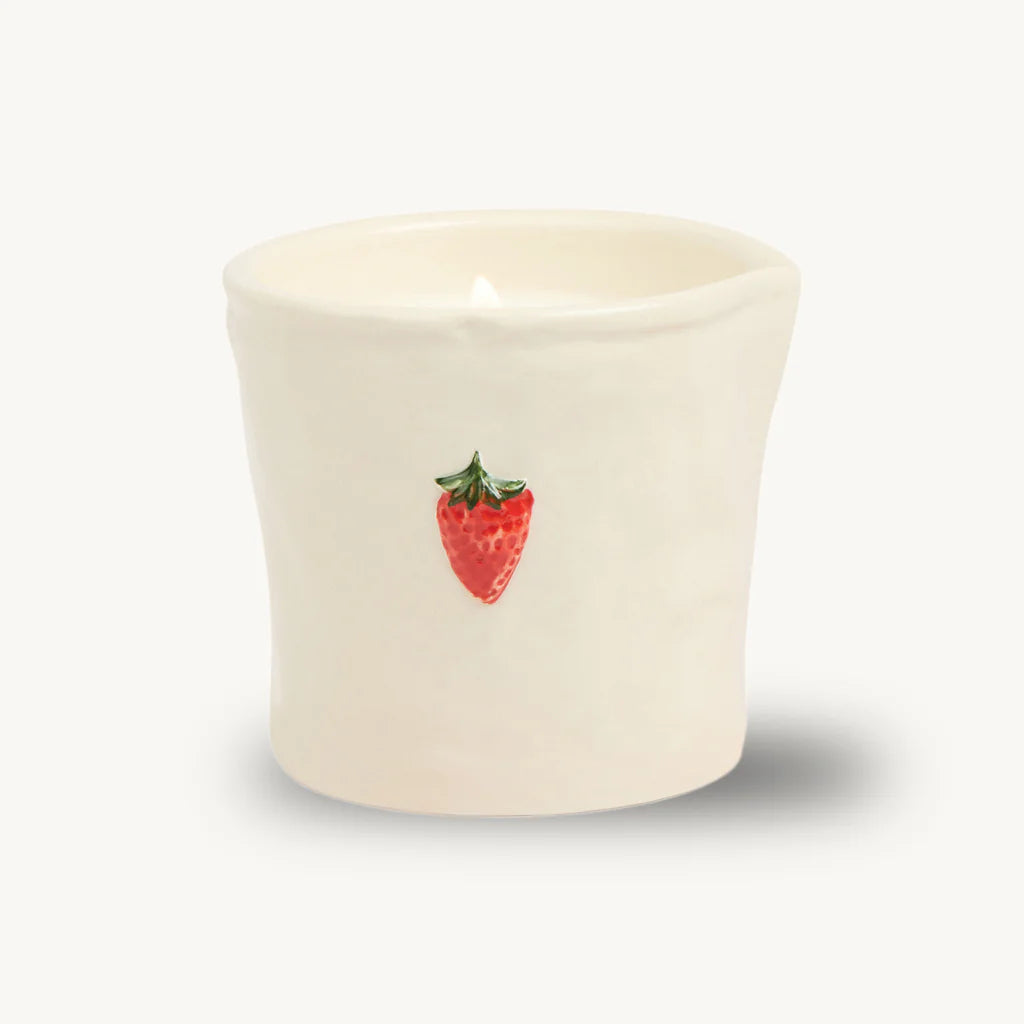 Bistro Imperfect White Ceramic Candle Strawberry 8 oz