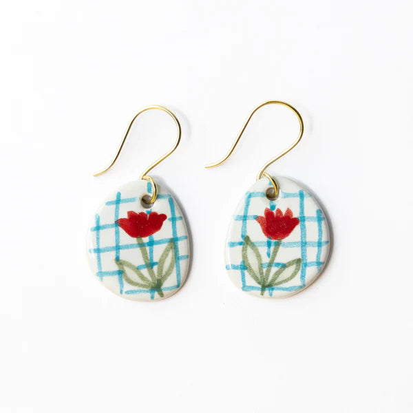 Danielle Round Ceramic Earring With Poppy And Blue