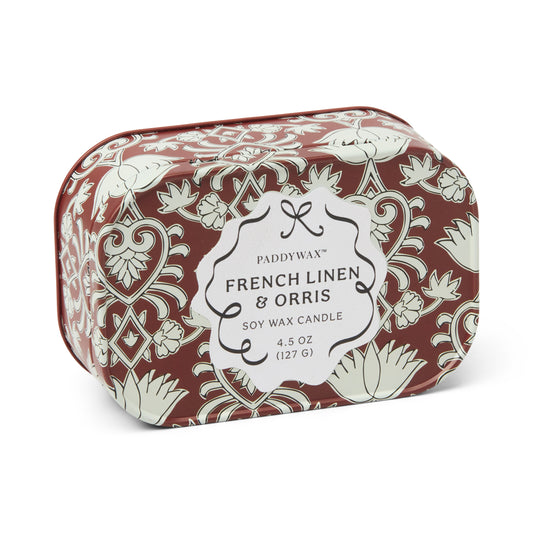 Cherie Printed Tin French Linen + Orris Candle