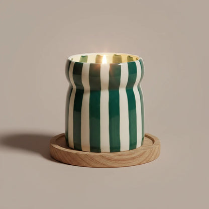 Cabana Teal Striped Ceramic Candle Isla Fresa
