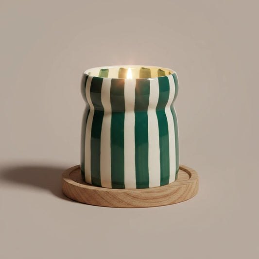 Cabana Teal Striped Ceramic Candle Isla Fresa
