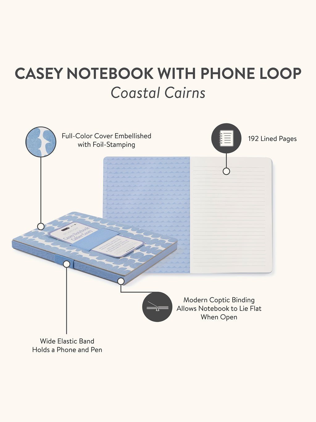Coastal Cairns Casey Notebook with Phone Loop