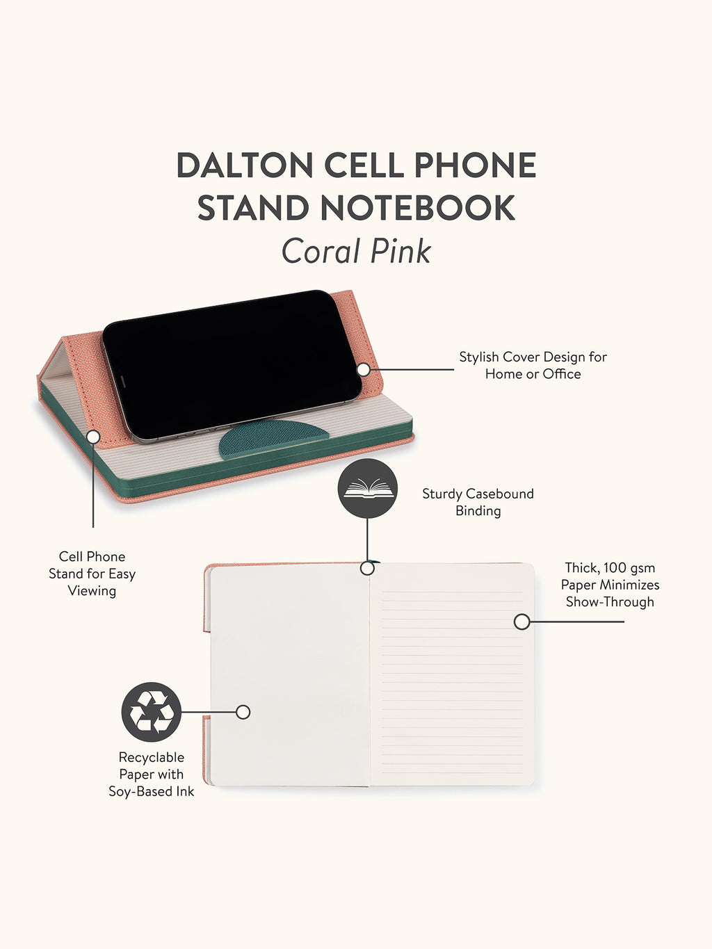 Coral Pink Dalton Cell Phone Stand Notebook