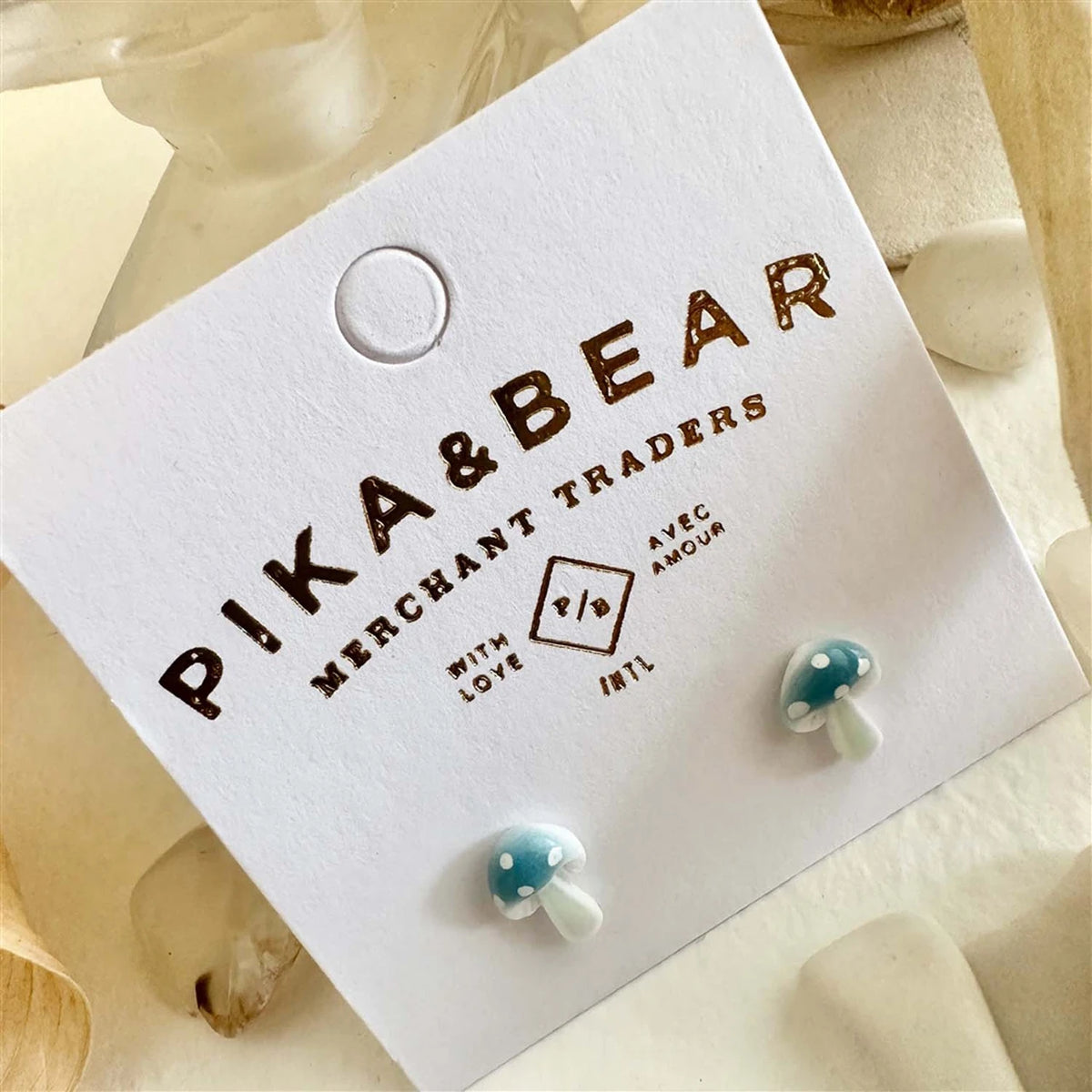 Agaric Porcelain Mushroom Stud Earrings Blue