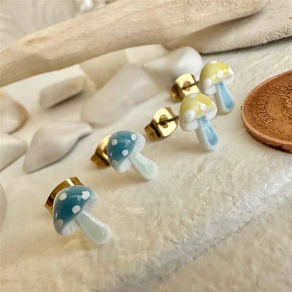 Agaric Porcelain Mushroom Stud Earrings Yellow