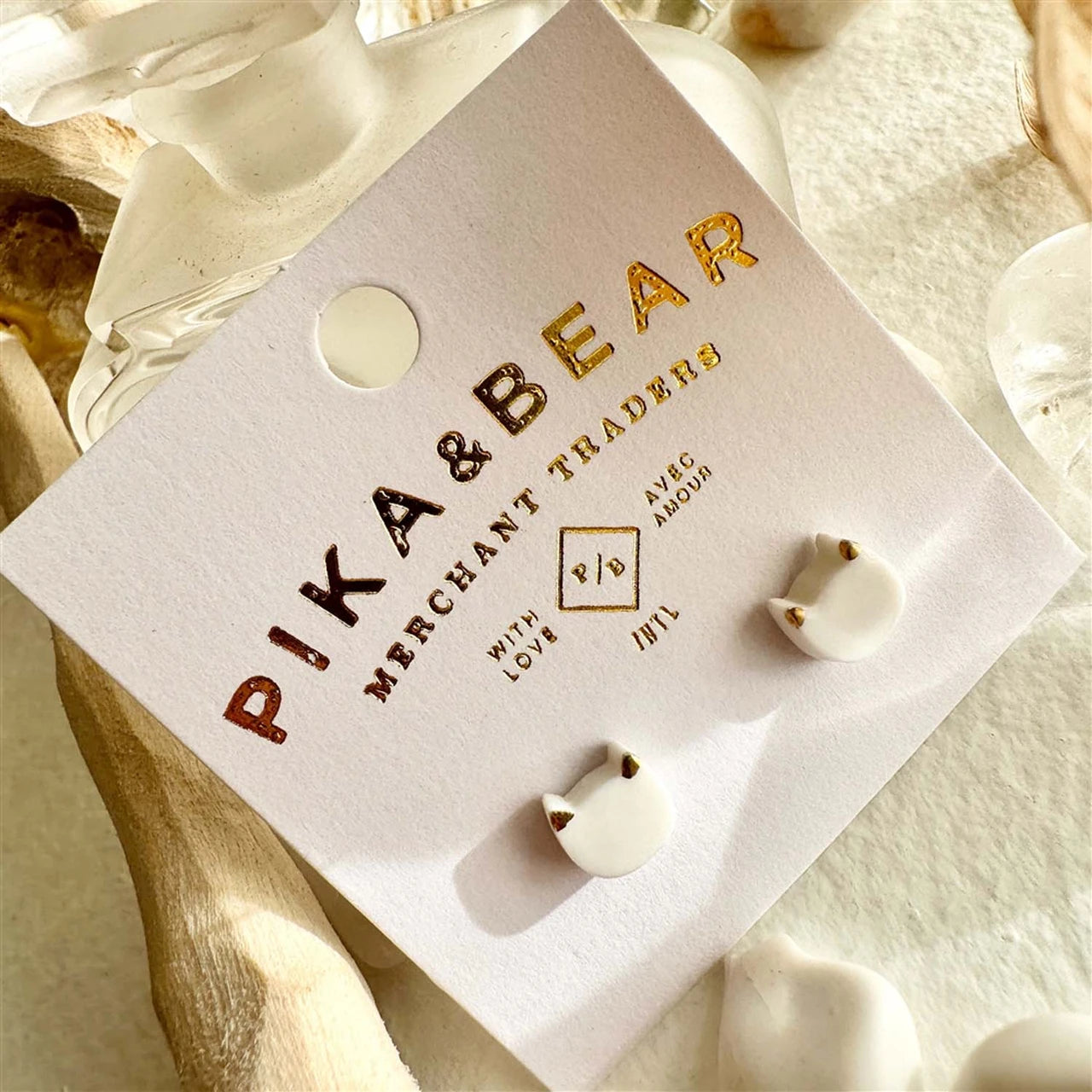 Mew Porcelain Cat Face Stud Earrings White