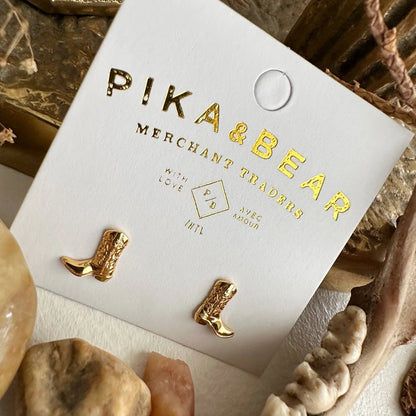 Dolly Cowboy Boot Stud Earrings Gold