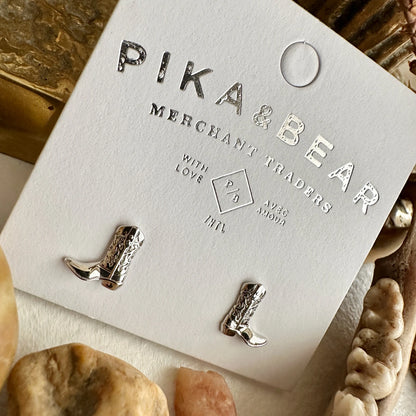 Dolly Cowboy Boot Stud Earrings Silver