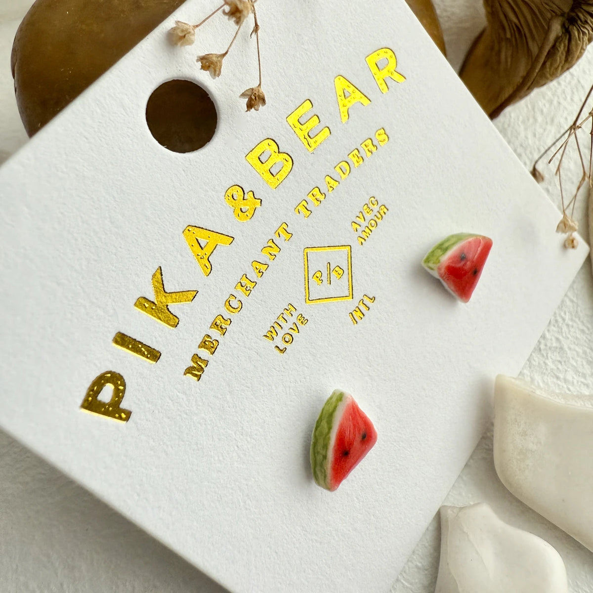 Melencia Porcelain Watermelon Slice Stud Earrings