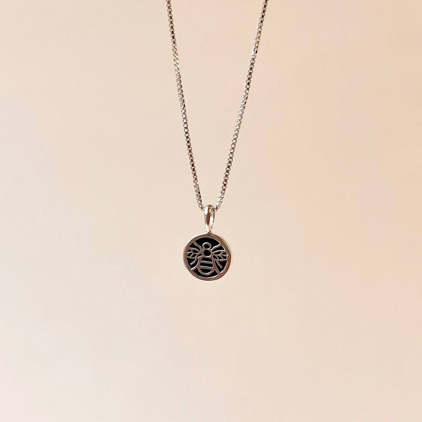 Onyx Bee Disc Sterling Silver Necklace