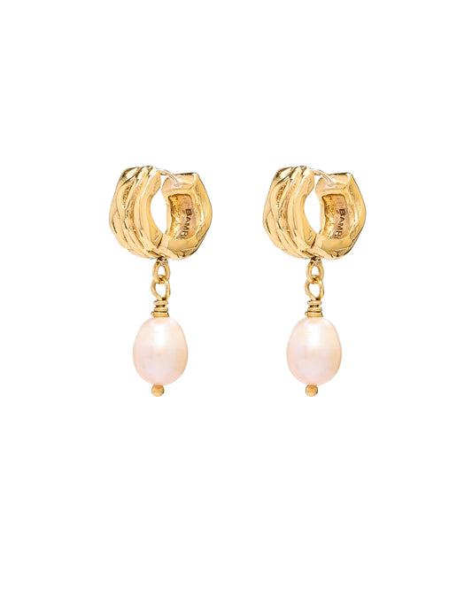 Lumi Gold Hoop w/Pearl Dangle Earrings