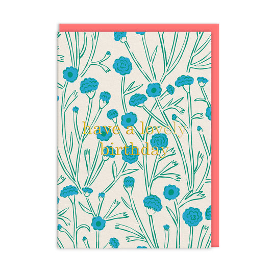 Blue Floral Happy Birthday Card