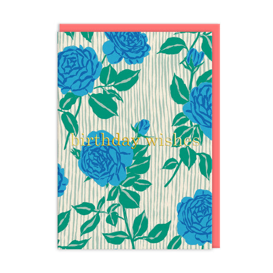 Blue Roses Happy Birthday Card