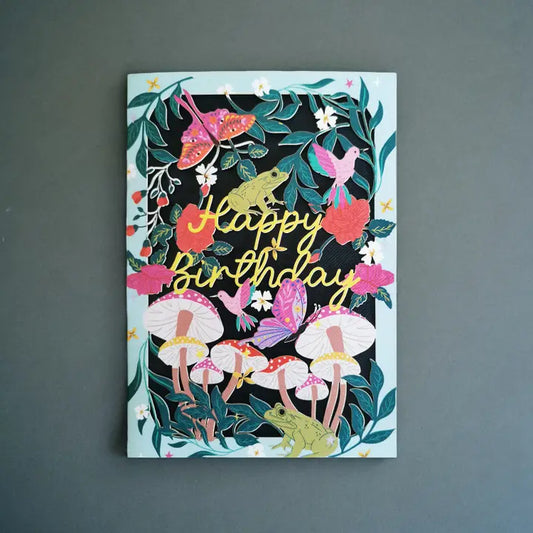 Frogs And Mushroom Laser Cut Birthday Card