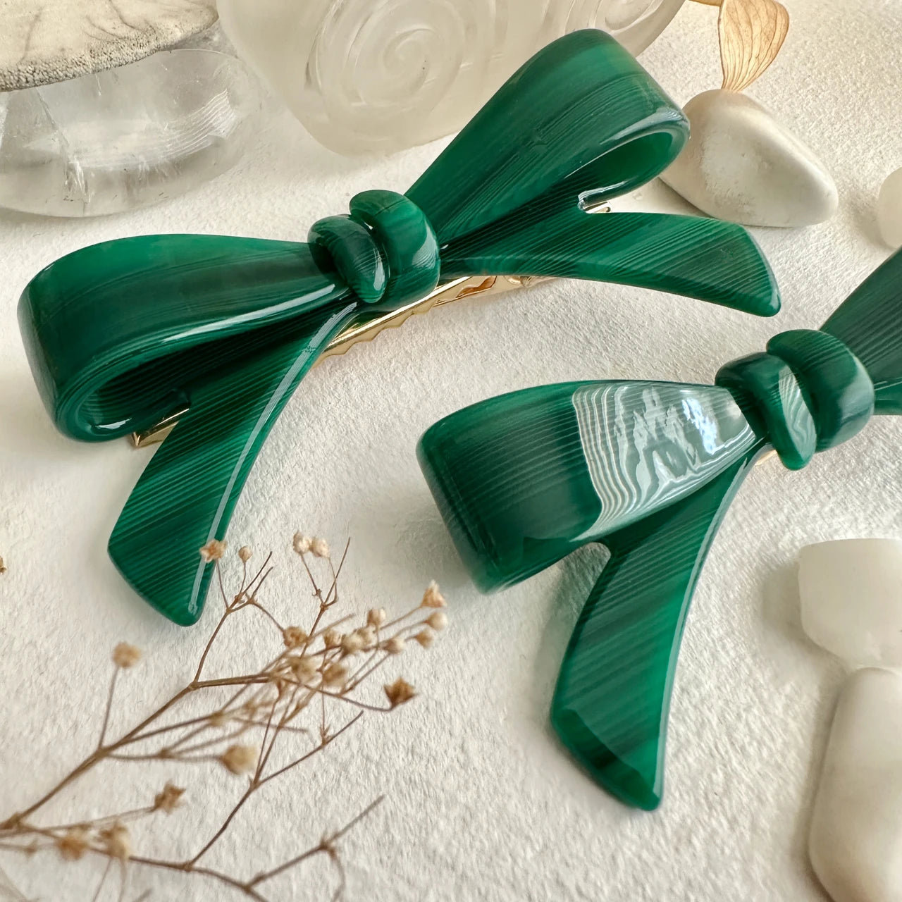 Zooey Bow Hair Clips Emerald