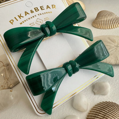 Zooey Bow Hair Clips Emerald
