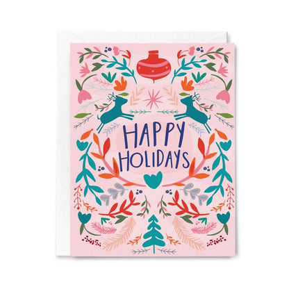 Happy Holidays Pink Floral Card