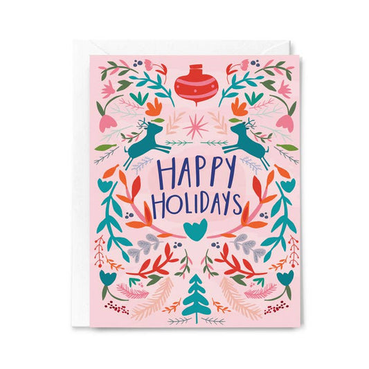 Happy Holidays Pink Floral Card