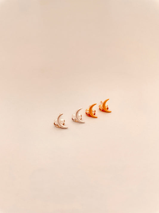 Rounded Crescent Moon Stud Earrings