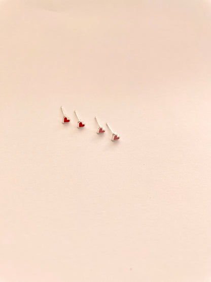 Super Tiny Enamel Heart Stud Earrings