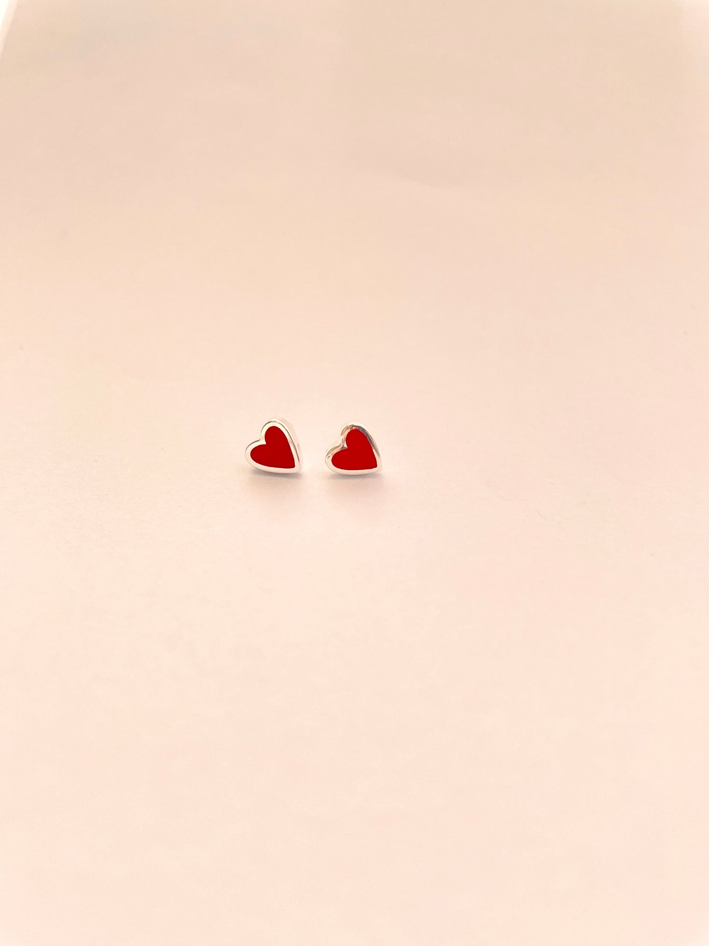 Red Enamel Heart Stud Large Sterling Silver